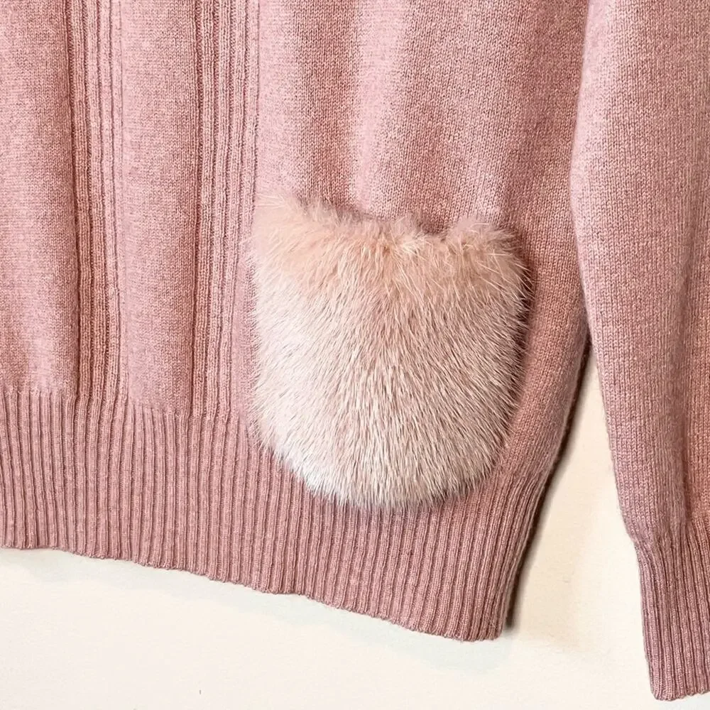 METAMORFOSI Italian 100% Cashmere Mink Pocket Sweater Blush Pink Size 4 (IT 40)